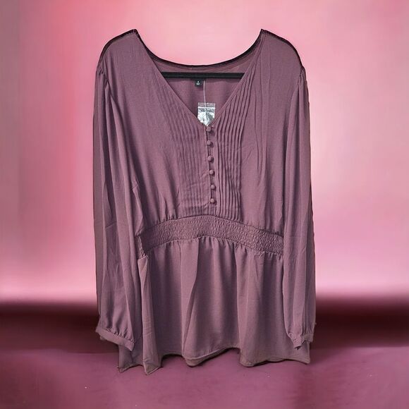 TORRID Babydoll Georgette Pentuck Long sleeve Blouse - Picture 2 of 16